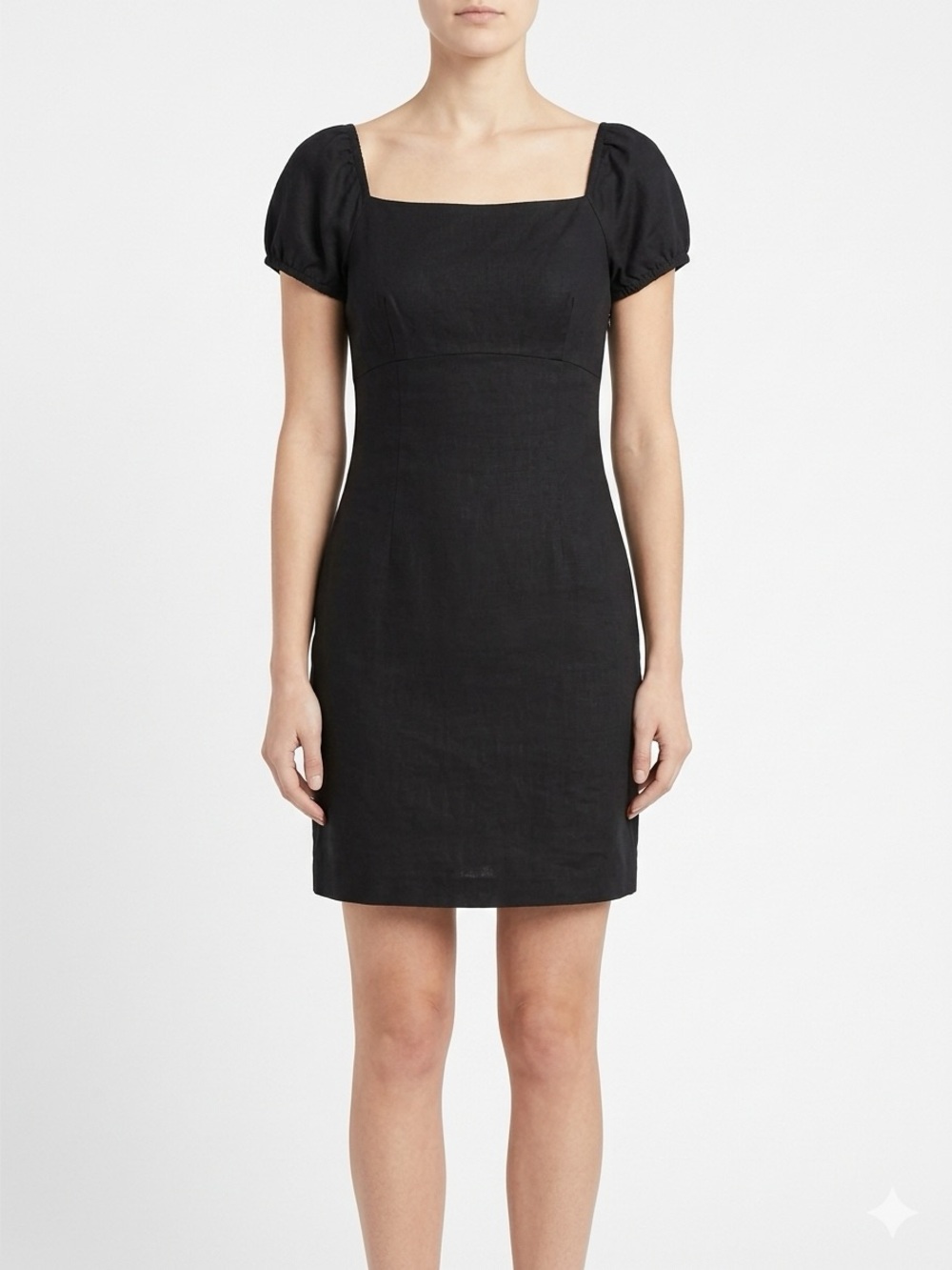 Theory Chic Black Linen Blend Puff Sleeve Mini Dress 2